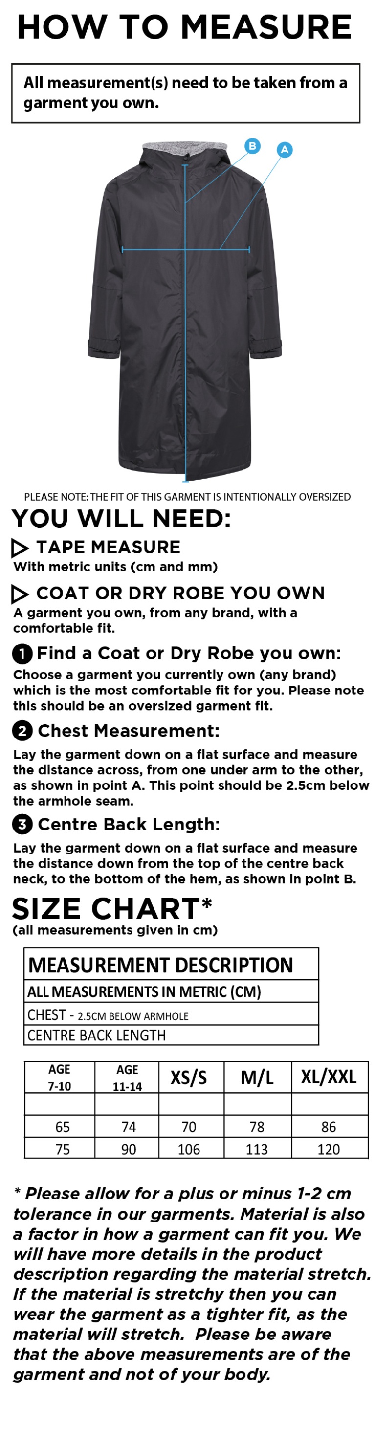 FLEECE ROBE - BLACK - Size Guide
