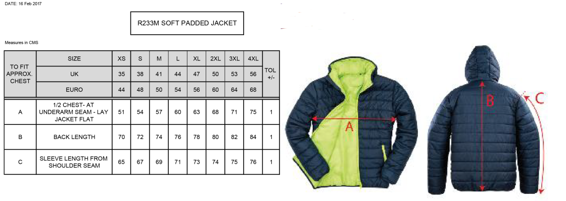 Supersoft Padded Jacket : Navy - Size Guide